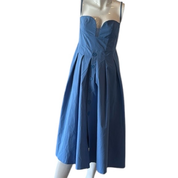 AEL Amy Enjoy Life Studio Marion Bustier Blue Button A-Line Midi Dress Size M - Picture 4 of 12